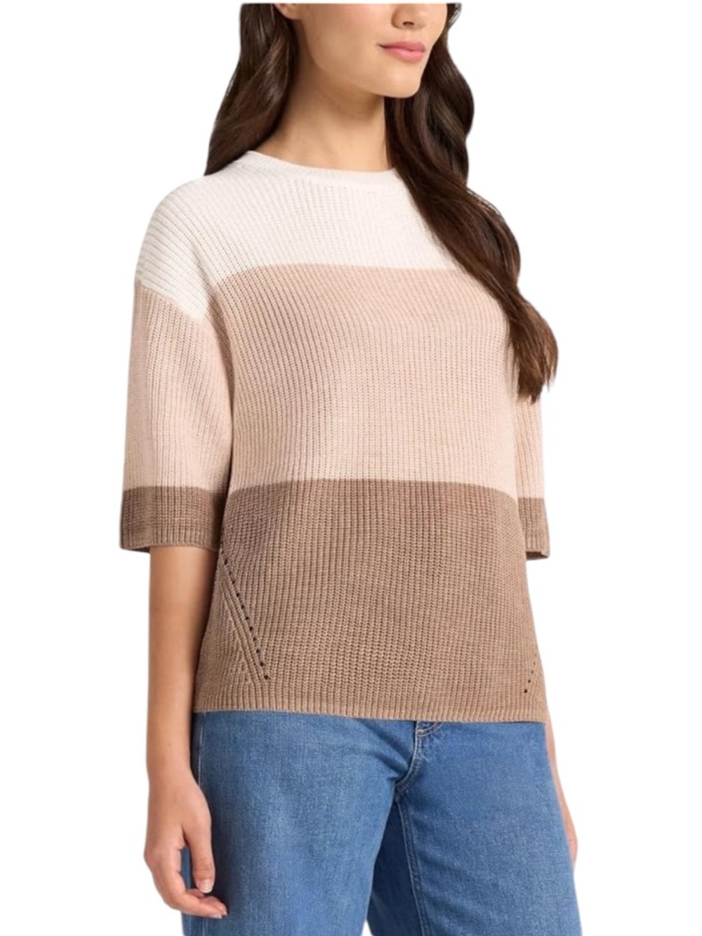 Matty M Women's Elbow Sleeve Colorblock Sweater - Elbow Length Wide Sleeves